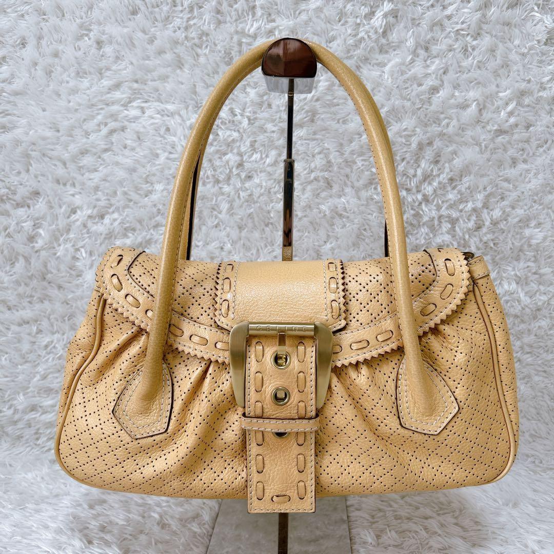 CELINE Hand Bag Tote Purse Yellow Authentic