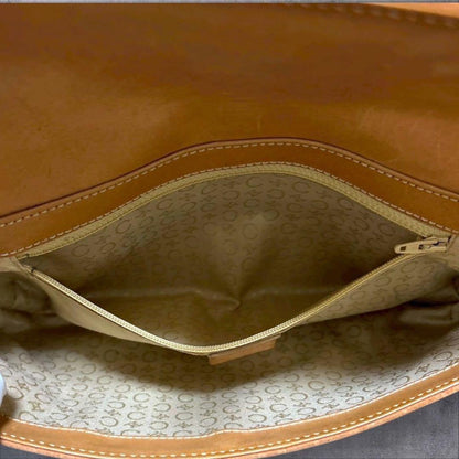 CELINE Hand Bag Tote Purse C Macadam Suede Leather Brown Light Pink Authentic