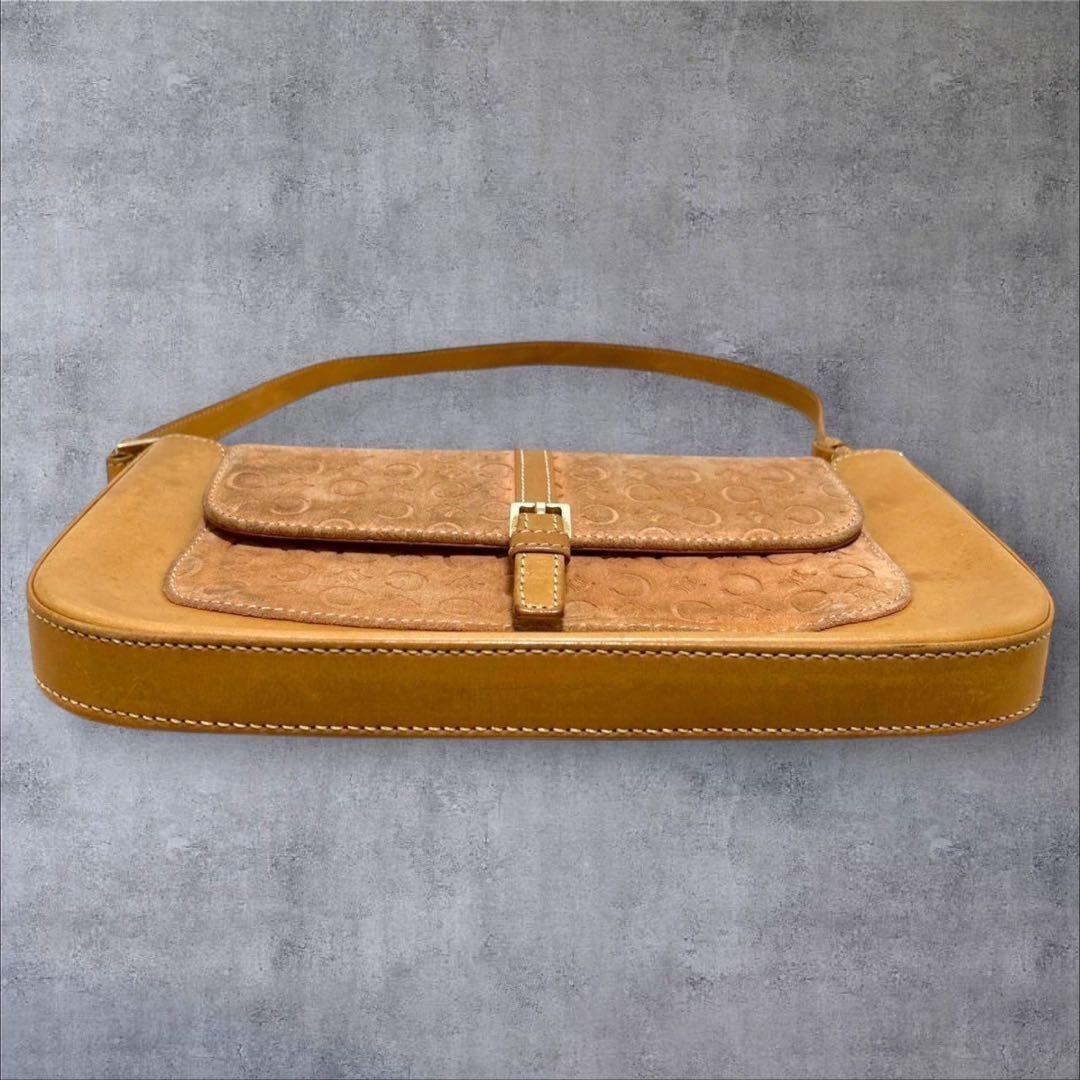 CELINE Hand Bag Tote Purse C Macadam Suede Leather Brown Light Pink Authentic