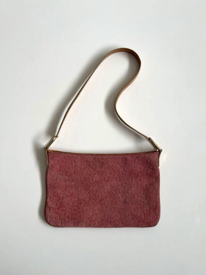 CELINE Shoulder Bag Purse C Macadam Suede Pink Camel Authentic