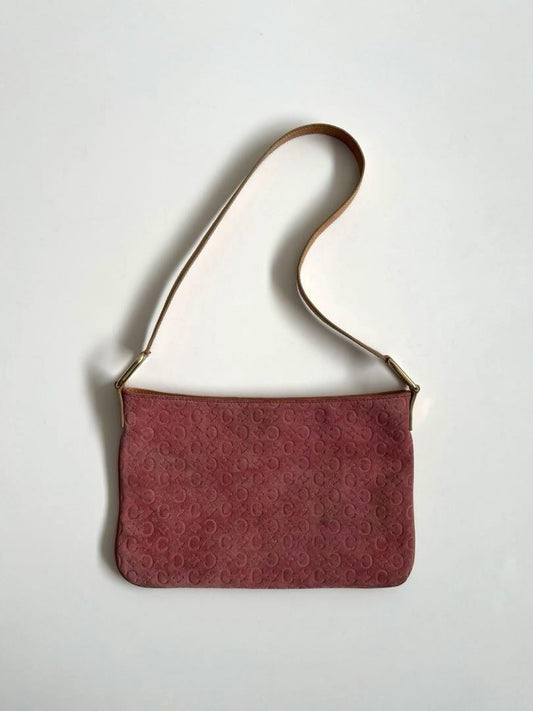 CELINE Shoulder Bag Purse C Macadam Suede Pink Camel Authentic