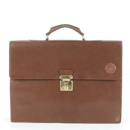 VERSACE Business Bag Briefcase Leather Brown Authentic