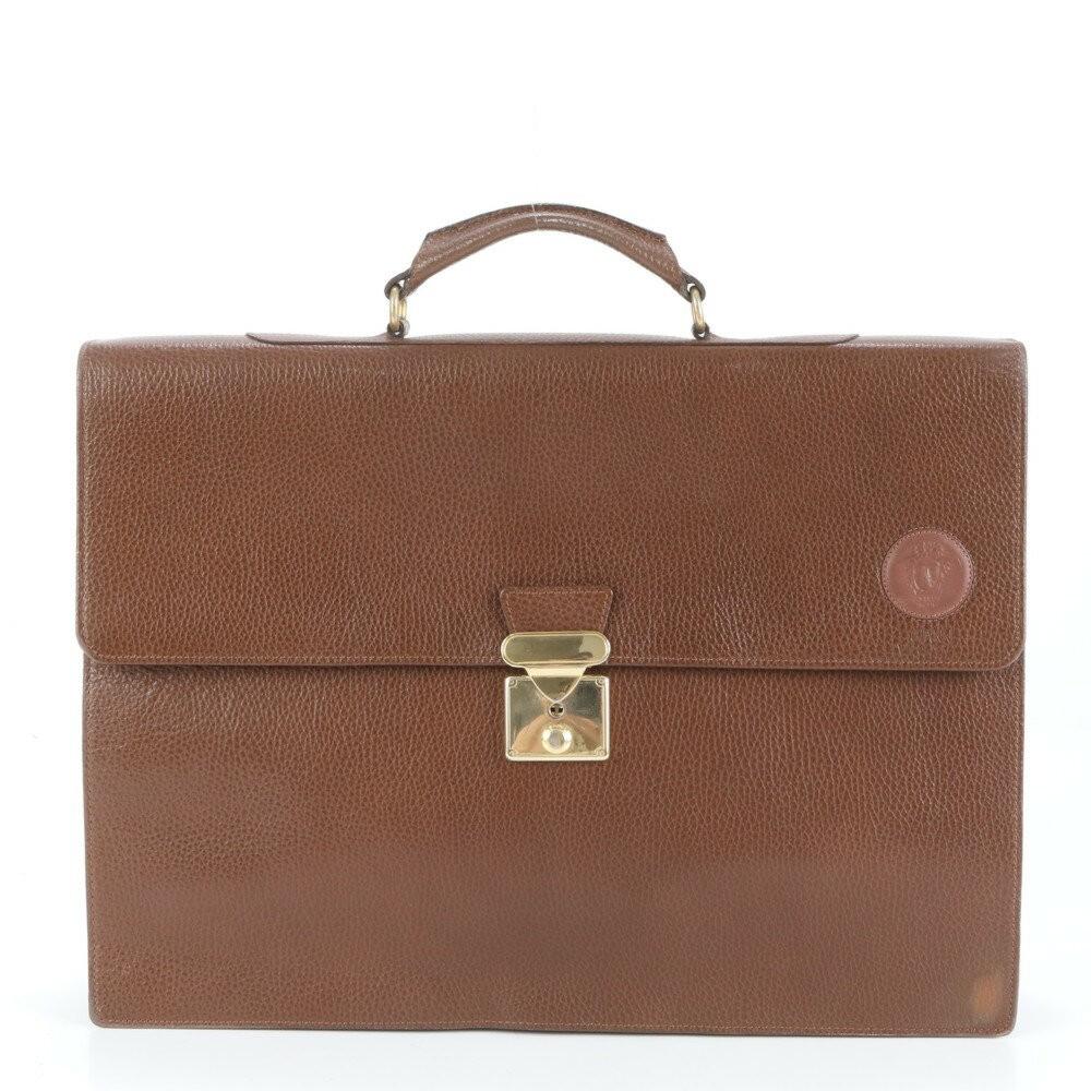 VERSACE Business Bag Briefcase Leather Brown Authentic