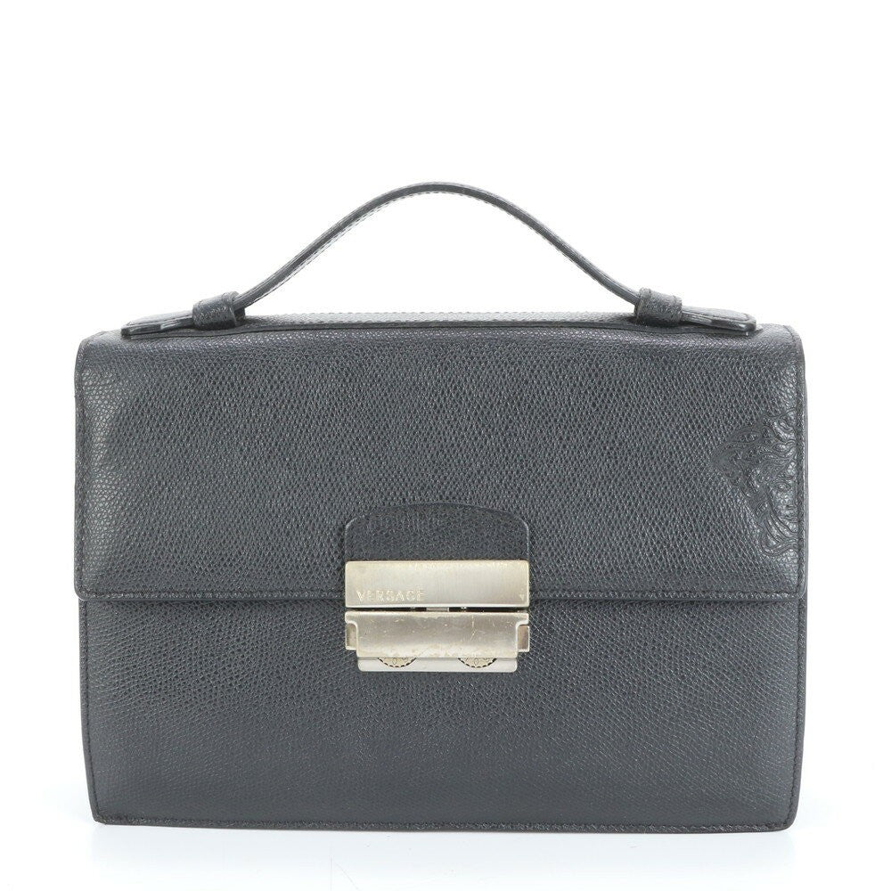 VERSACE Clutch Bag Second Bag Business Leather Black Authentic