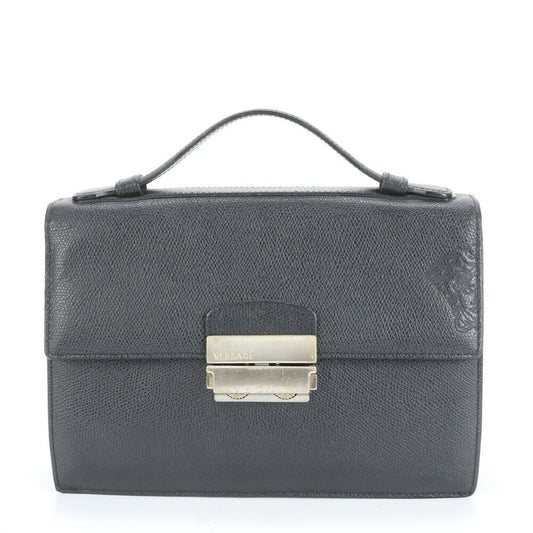 VERSACE Clutch Bag Second Bag Business Leather Black Authentic