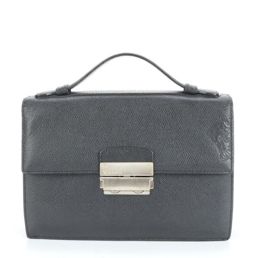VERSACE Clutch Bag Second Bag Business Leather Black Authentic