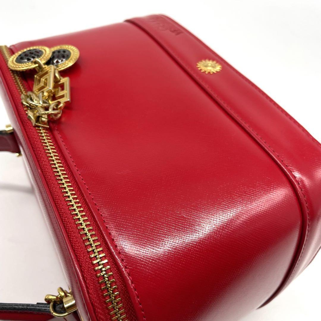 VERSACE Vanity Bag Accessory Pouch Sunburst Leather Red Authentic