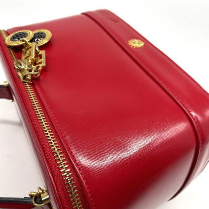 VERSACE Vanity Bag Accessory Pouch Sunburst Leather Red Authentic