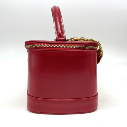VERSACE Vanity Bag Accessory Pouch Sunburst Leather Red Authentic