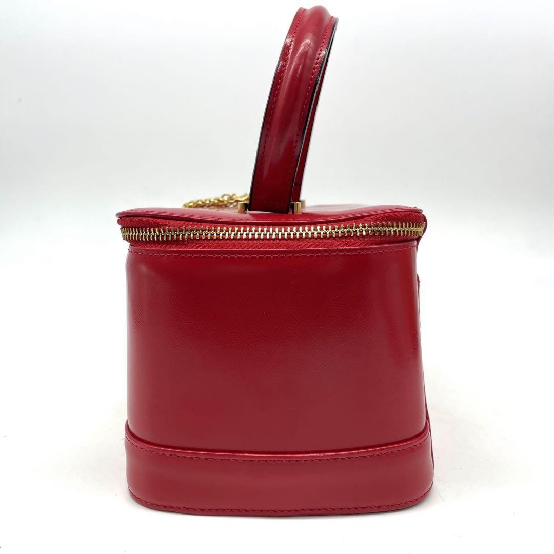 VERSACE Vanity Bag Accessory Pouch Sunburst Leather Red Authentic