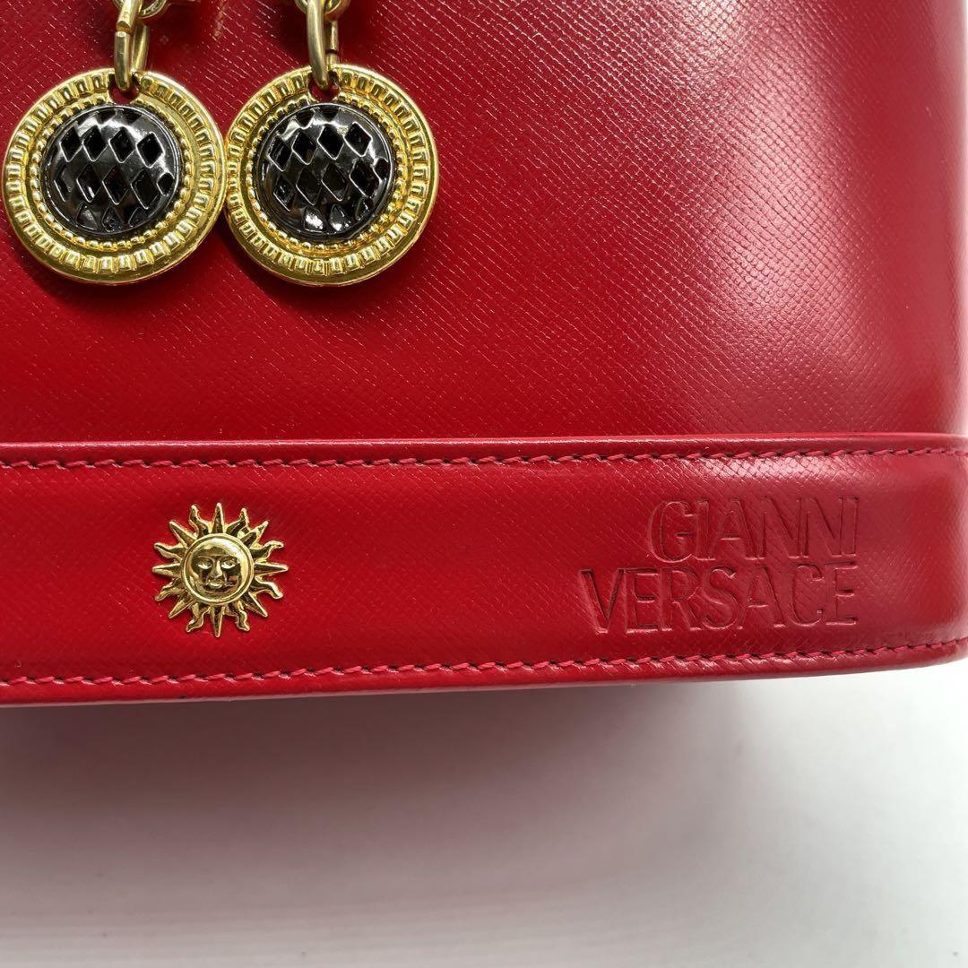 VERSACE Vanity Bag Accessory Pouch Sunburst Leather Red Authentic