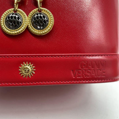 VERSACE Vanity Bag Accessory Pouch Sunburst Leather Red Authentic