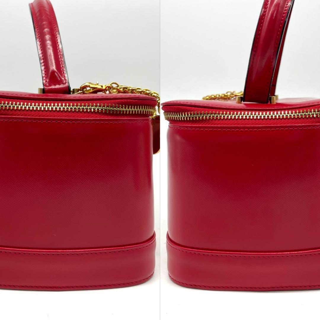 VERSACE Vanity Bag Accessory Pouch Sunburst Leather Red Authentic
