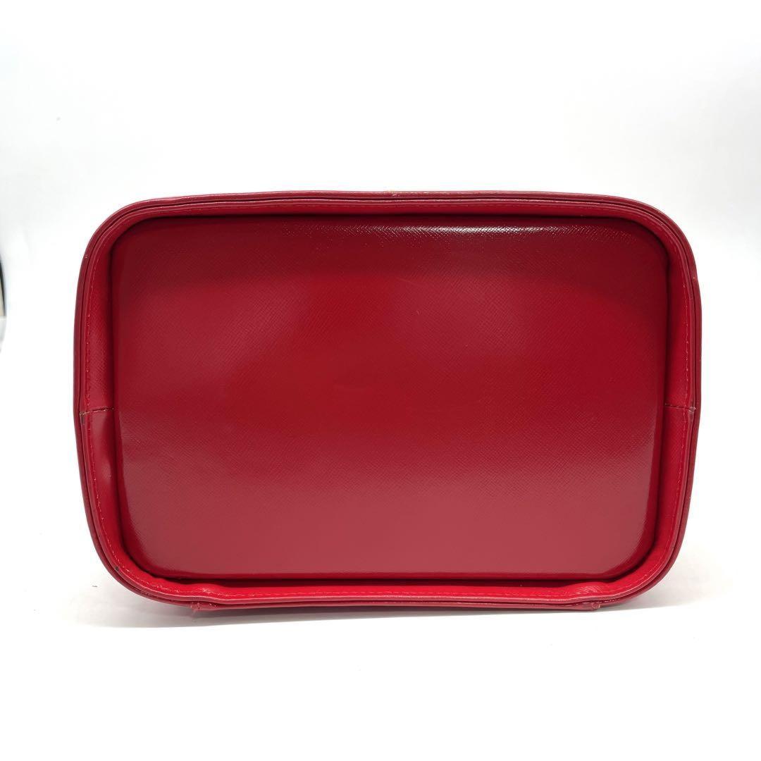 VERSACE Vanity Bag Accessory Pouch Sunburst Leather Red Authentic
