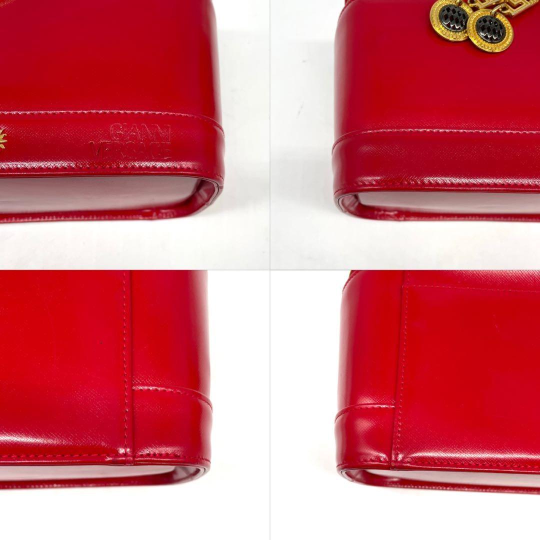 VERSACE Vanity Bag Accessory Pouch Sunburst Leather Red Authentic