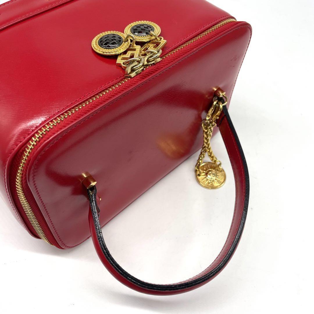 VERSACE Vanity Bag Accessory Pouch Sunburst Leather Red Authentic