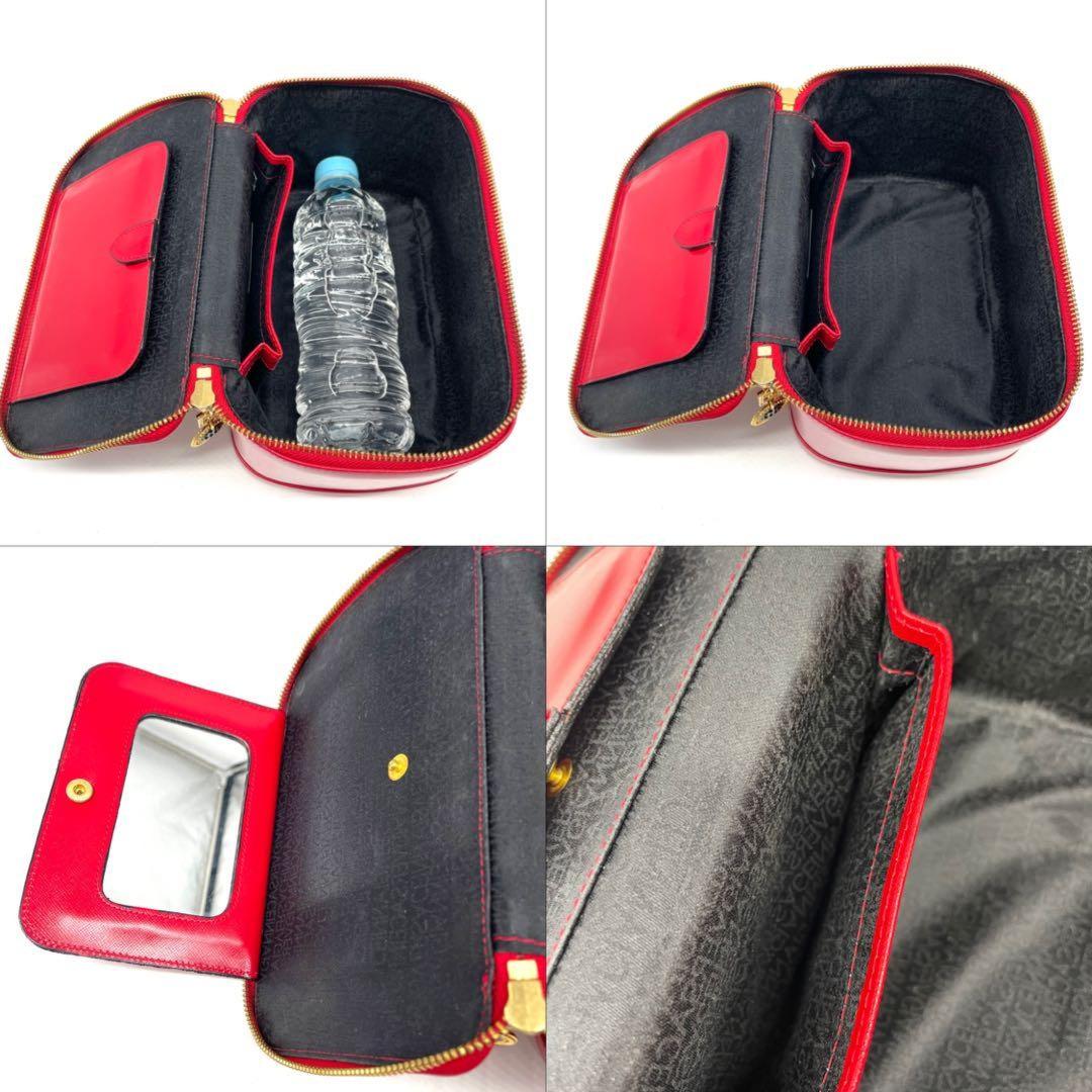 VERSACE Vanity Bag Accessory Pouch Sunburst Leather Red Authentic