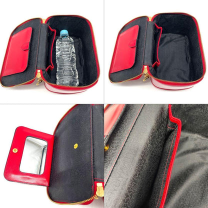 VERSACE Vanity Bag Accessory Pouch Sunburst Leather Red Authentic