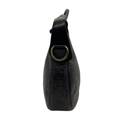 VERSACE Hand Shoulder Bag Tote Purse Medusa Leather Black Gray Authentic