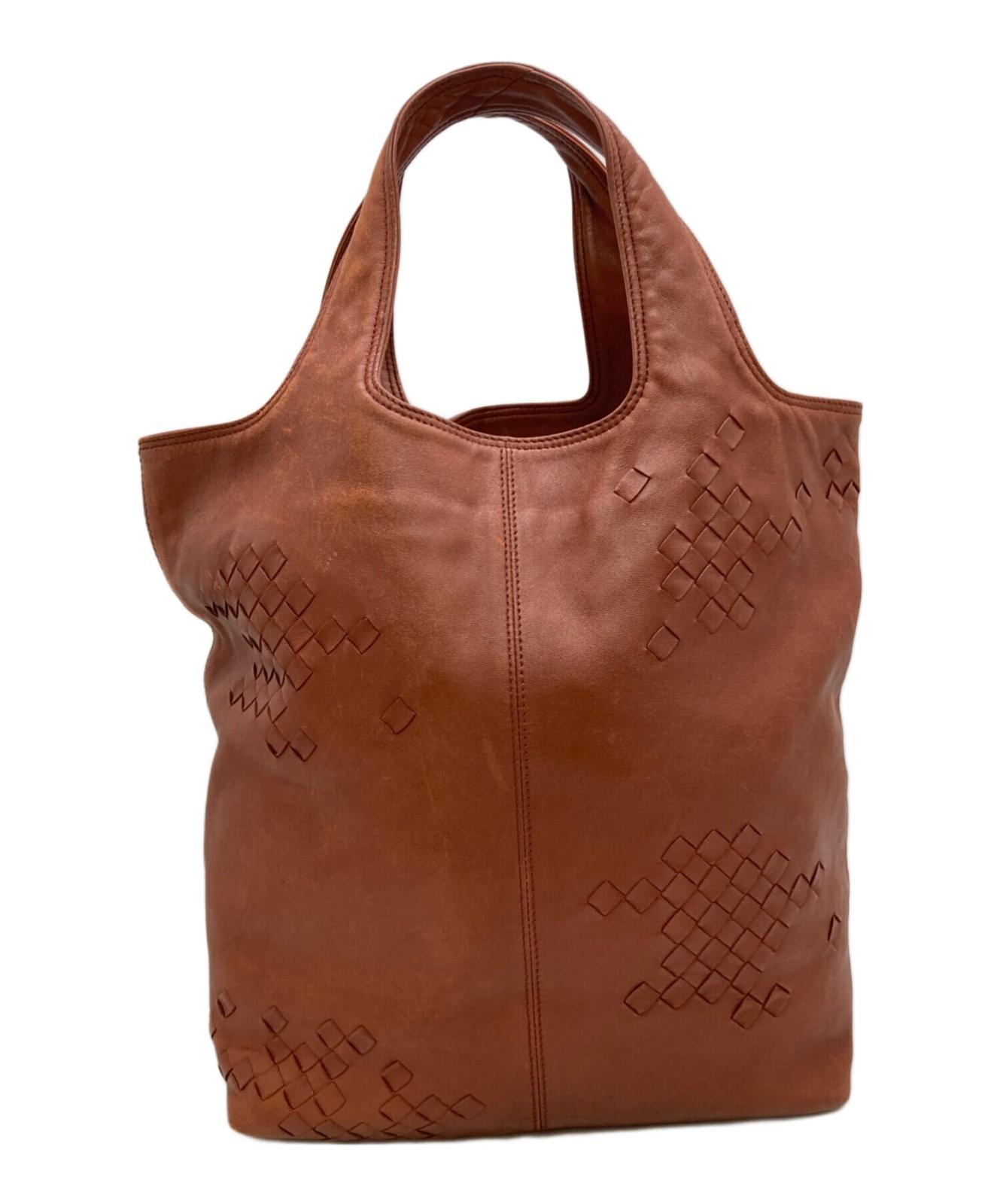 BOTTEGA VENETA Hand Bag Tote Purse Intrecciato Brown Authentic