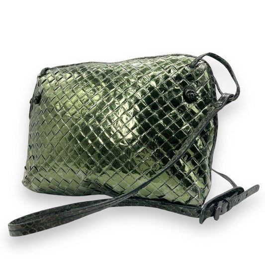 BOTTEGA VENETA Shoulder Bag Purse Intrecciato Leather metallic green Authentic