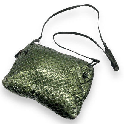 BOTTEGA VENETA Shoulder Bag Purse Intrecciato Leather metallic green Authentic