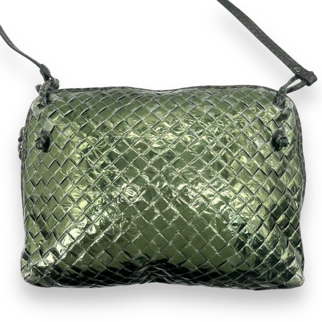 BOTTEGA VENETA Shoulder Bag Purse Intrecciato Leather metallic green Authentic