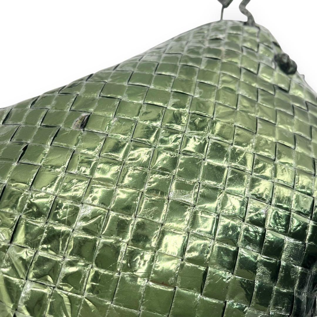 BOTTEGA VENETA Shoulder Bag Purse Intrecciato Leather metallic green Authentic