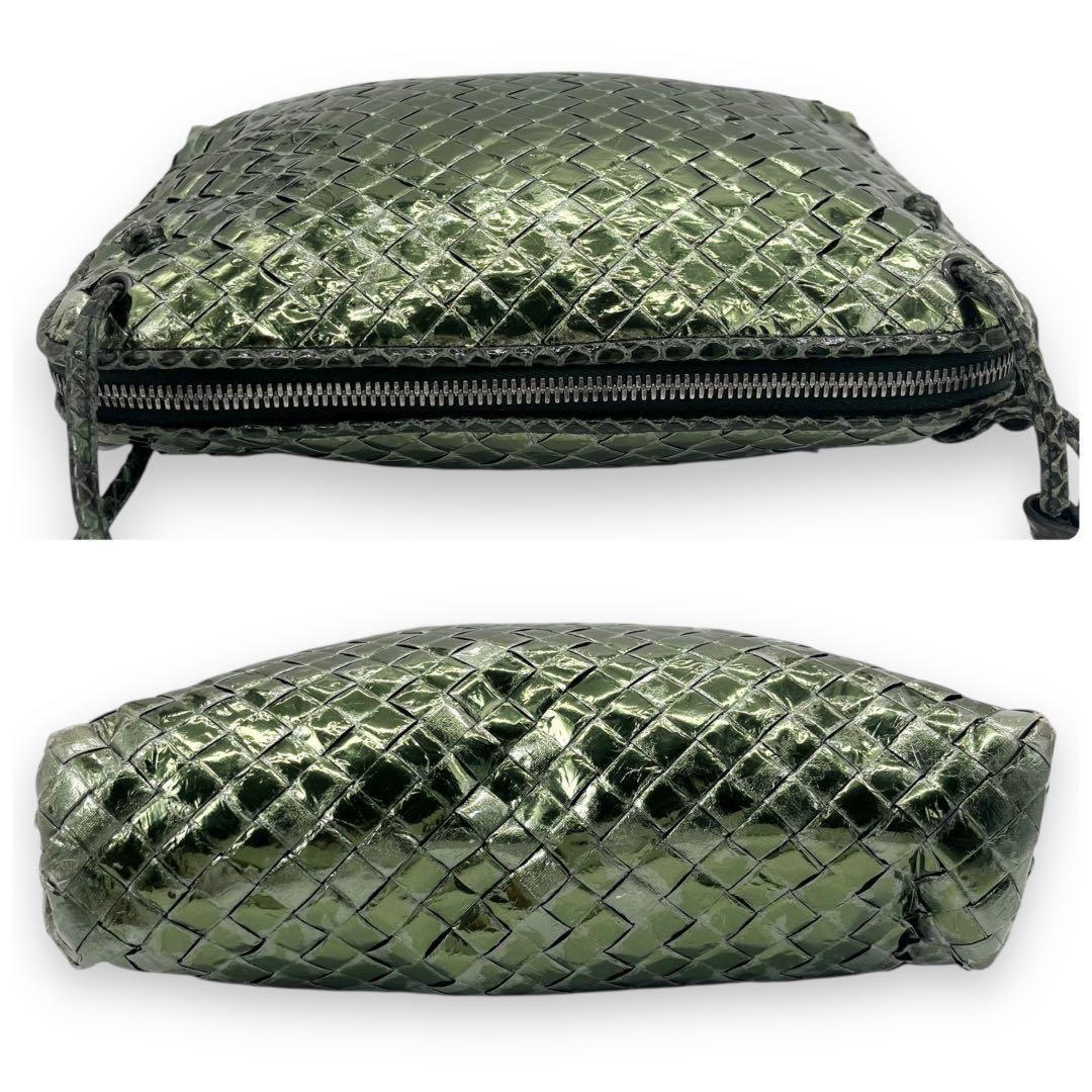 BOTTEGA VENETA Shoulder Bag Purse Intrecciato Leather metallic green Authentic