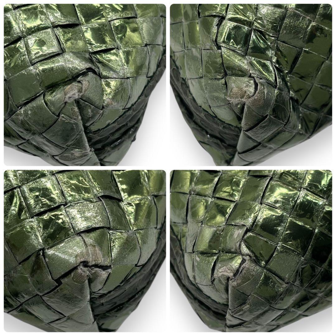 BOTTEGA VENETA Shoulder Bag Purse Intrecciato Leather metallic green Authentic