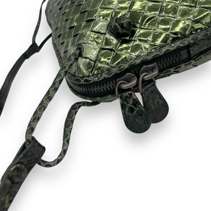 BOTTEGA VENETA Shoulder Bag Purse Intrecciato Leather metallic green Authentic