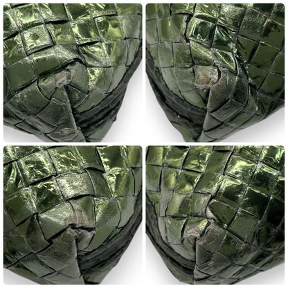 BOTTEGA VENETA Shoulder Bag Purse Intrecciato Leather metallic green Authentic