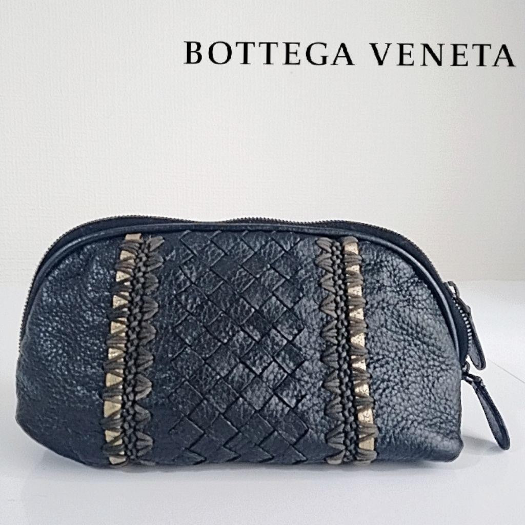 BOTTEGA VENETA Accessory Pouch Hand Pouch Intrecciato Leather Black Authentic