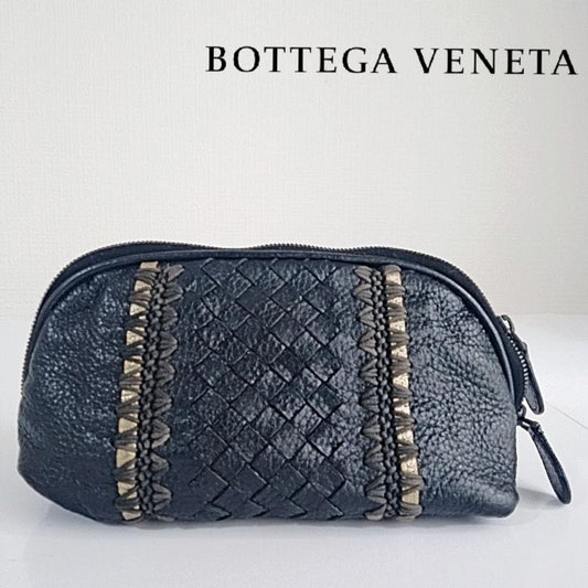 BOTTEGA VENETA Accessory Pouch Hand Pouch Intrecciato Leather Black Authentic