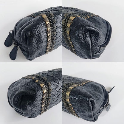 BOTTEGA VENETA Accessory Pouch Hand Pouch Intrecciato Leather Black Authentic