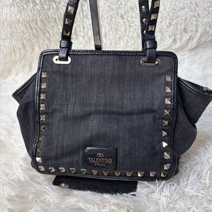 Valentino Garavani Hand Bag Tote Purse 2way studs Denim Authentic