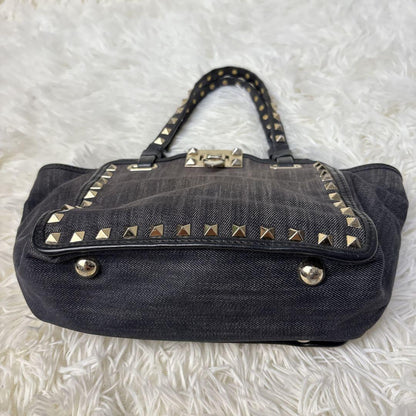 Valentino Garavani Hand Bag Tote Purse 2way studs Denim Authentic