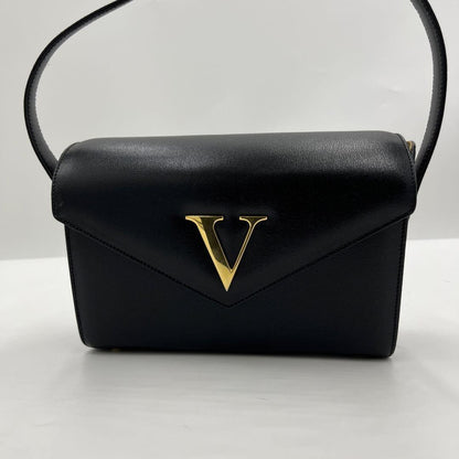 Valentino Hand Bag Tote Purse V Logo Leather Black Authentic