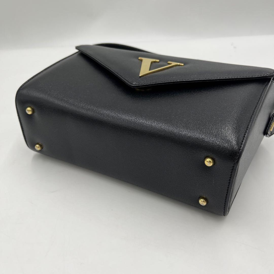 Valentino Hand Bag Tote Purse V Logo Leather Black Authentic