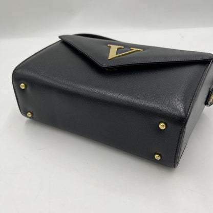 Valentino Hand Bag Tote Purse V Logo Leather Black Authentic