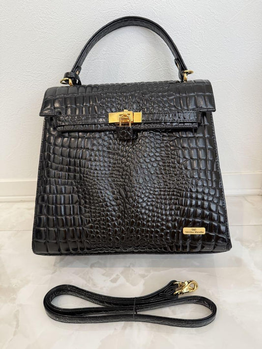 VALENTINO MARUDINI Hand Shoulder Bag Tote Purse 2way Leather Black Authentic