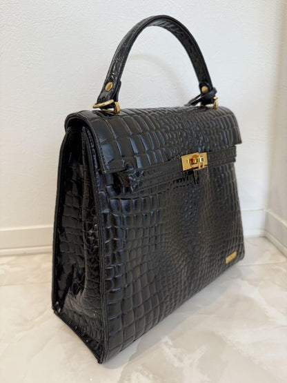 VALENTINO MARUDINI Hand Shoulder Bag Tote Purse 2way Leather Black Authentic