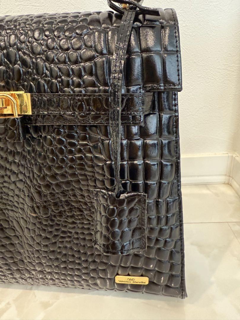 VALENTINO MARUDINI Hand Shoulder Bag Tote Purse 2way Leather Black Authentic
