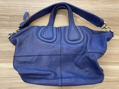 GIVENCHY Hand Bag Tote Purse Nightingale Leather Blue Authentic