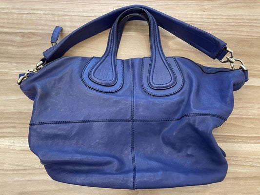 GIVENCHY Hand Bag Tote Purse Nightingale Leather Blue Authentic