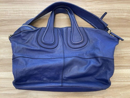 GIVENCHY Hand Bag Tote Purse Nightingale Leather Blue Authentic