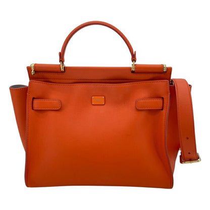Dolce & Gabbana Hand Shoulder Bag Tote Purse 2way Leather Orange Authentic