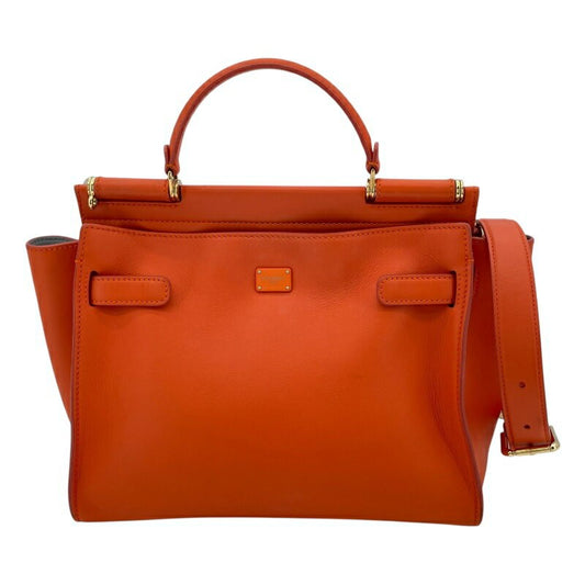 Dolce & Gabbana Hand Shoulder Bag Tote Purse 2way Leather Orange Authentic