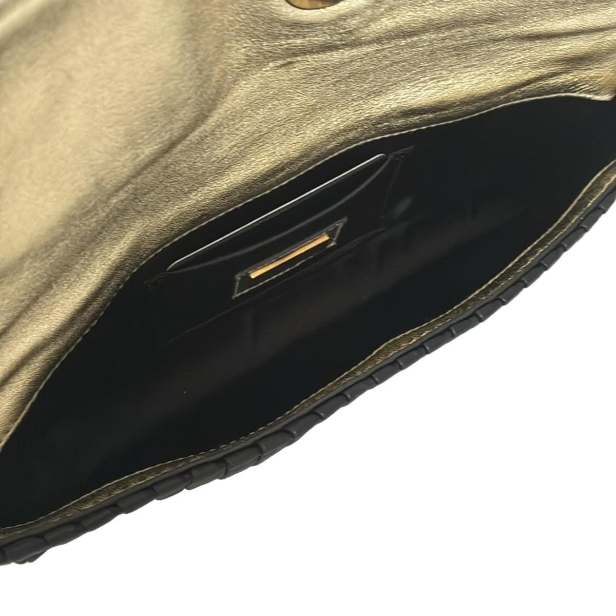 Dolce & Gabbana Shoulder Bag Purse Chain Leather Black Gold Authentic