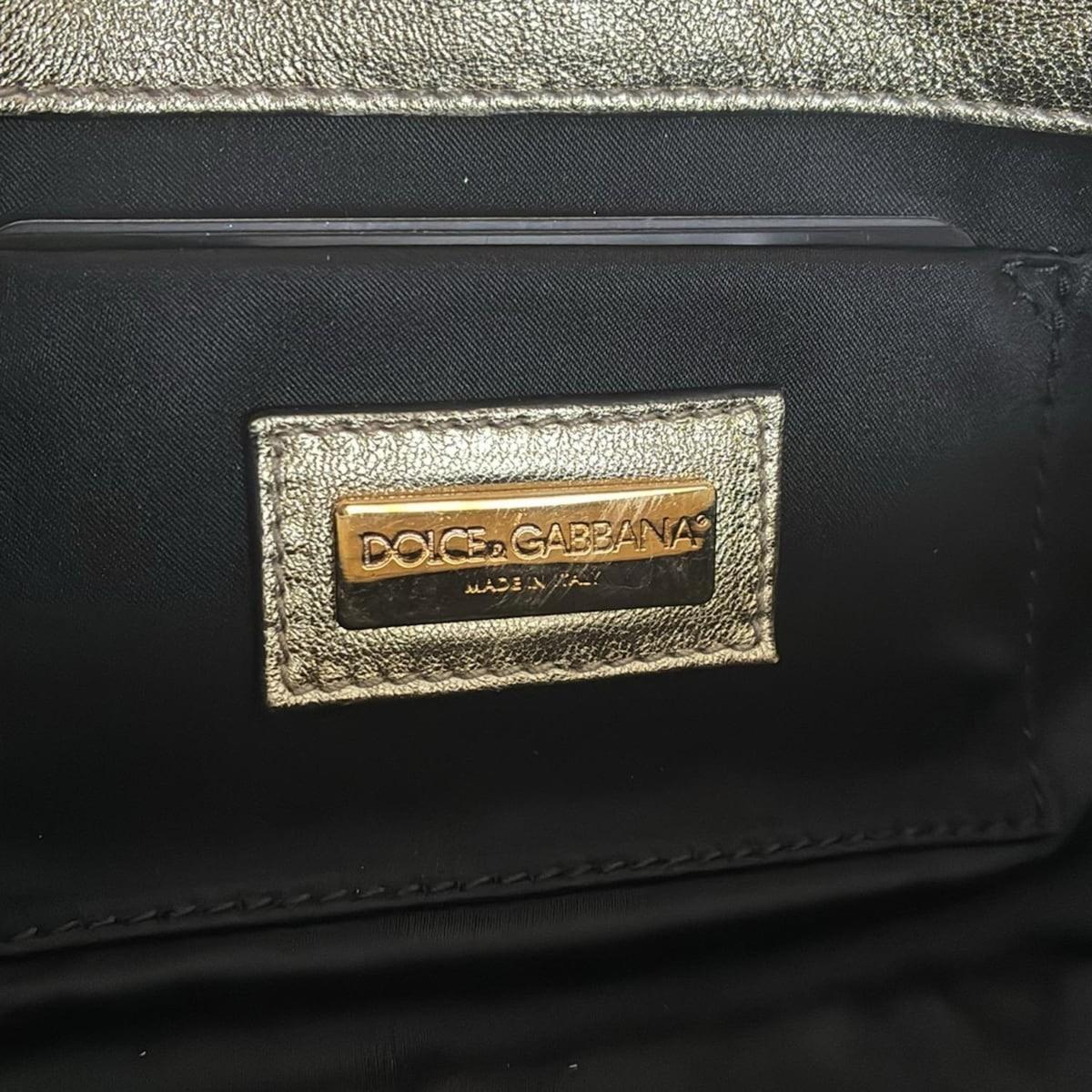 Dolce & Gabbana Shoulder Bag Purse Chain Leather Black Gold Authentic